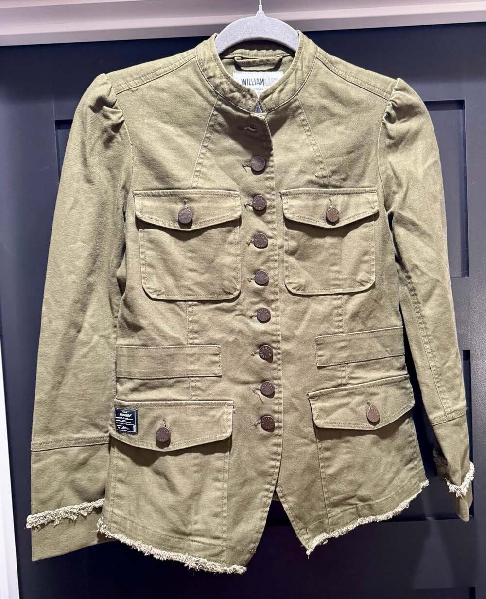 William Rast Bragg Military Inspired Army Green Twill Jacket